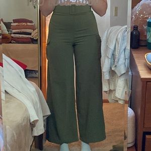army green wide leg trousers